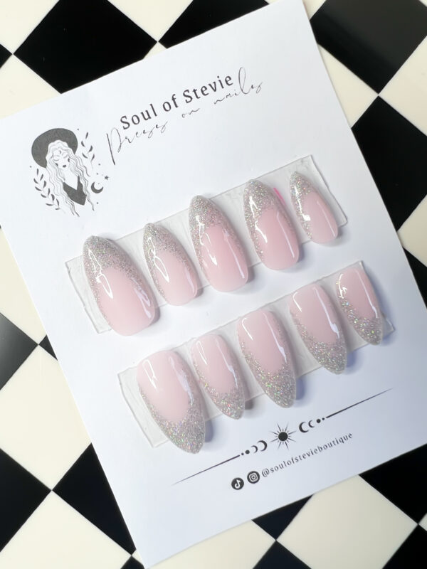 silver reflective glitter press on nails alternative press on nails soul of stevie alt nails