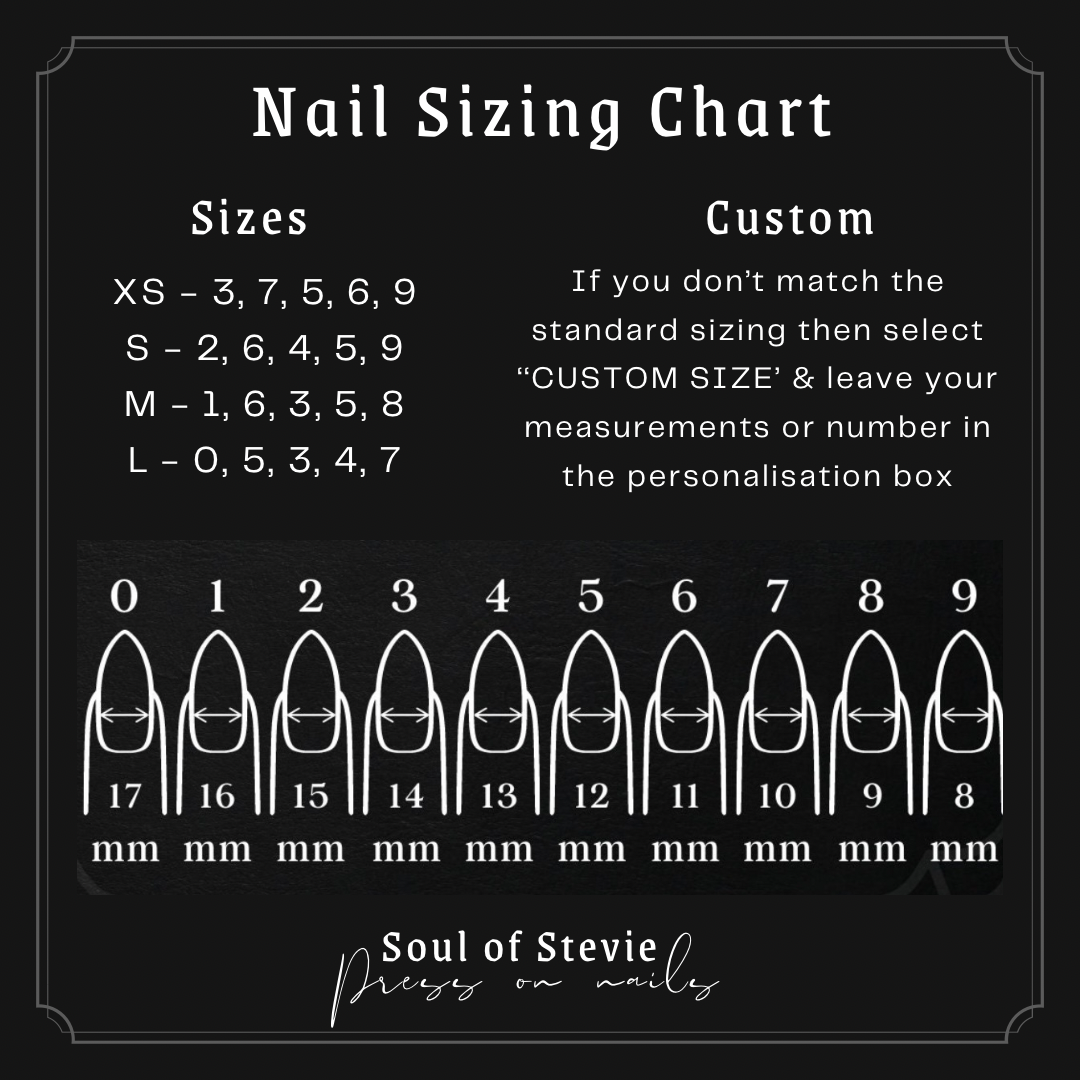 Soul of Stevie press on nails sizing chart
