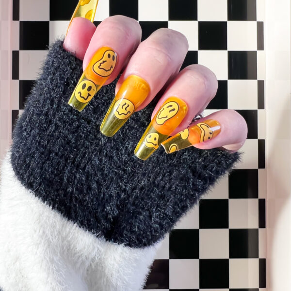 yellow smiley face press on nails jelly nails alternative nails alt soul of stevie custom press ons