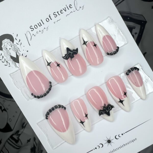 3D bats french manicure goth press on nails soul of stevie