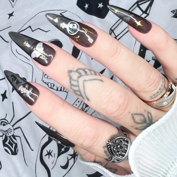 witchy moth press on nails, mystical, magical, gothic design