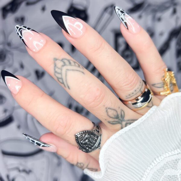 spider web goth press on nails spooky alternative style alt style soul of stevie custom nails