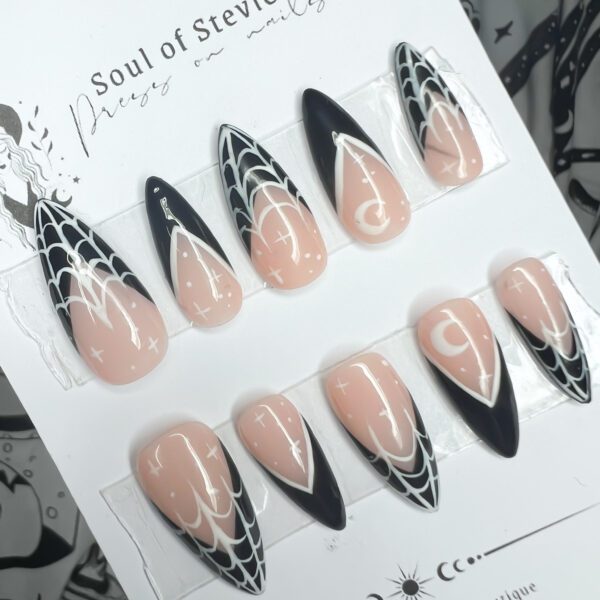 spider web goth press on nails spooky alternative style alt style soul of stevie custom nails