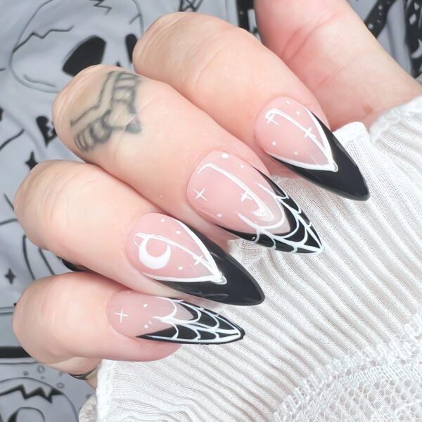 spider web goth press on nails spooky alternative style alt style soul of stevie custom nails