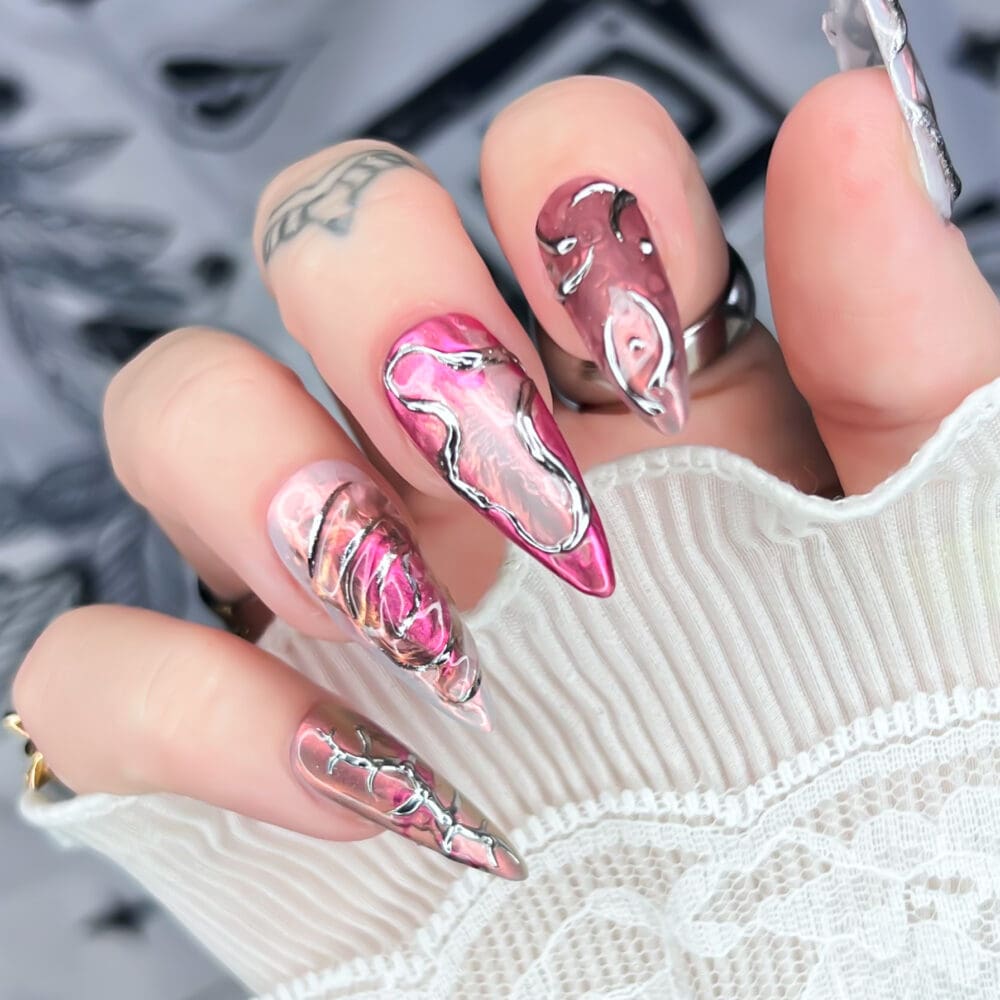 Pink Metalhead | Custom Press On Nails